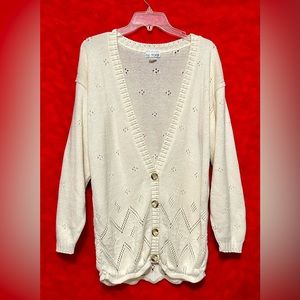 Blue Morgan Cream Off White Knit Eyelet Button Up Cardigan Sweater Small 1 Size
